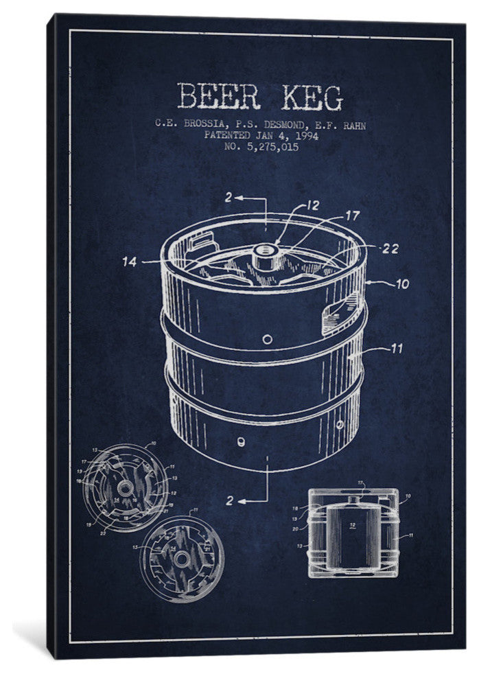 "Keg Navy Blue Patent Blueprint" by Aged Pixel, 26x18x1.5