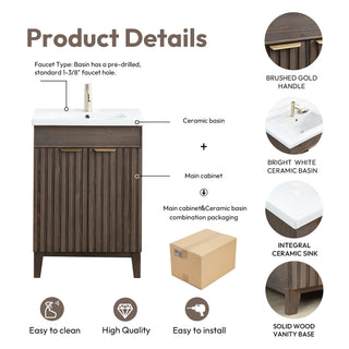 Palos Bathroom Vanity, Spruce Aged Brown, 24", Ceramic Top, With Mirror