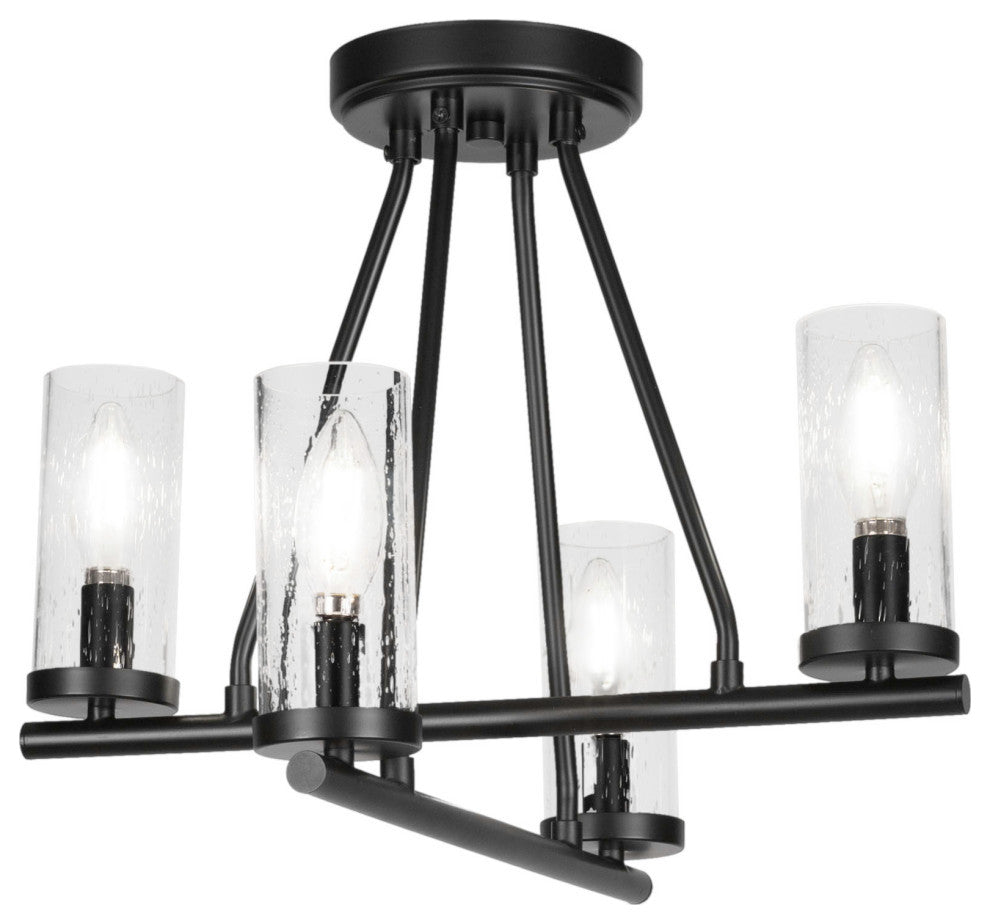 Trinity 4 Light Semi-Flush Shown, Matte Black Finish With 2.5" Clear Bubble