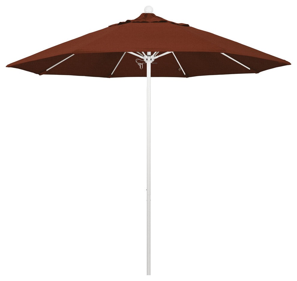 9' Matted White Push Lift Fiberglass Rib Aluminum Umbrella, Olefin, Terracotta