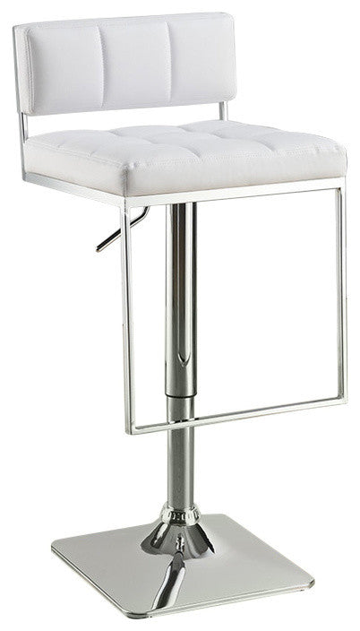 Adjustable Modern Low Back Bar Stool With Chrome Base, White