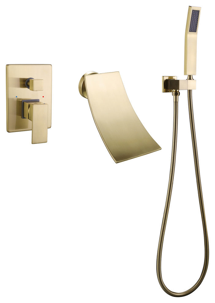 Wall Mounted Pressure Balance Dual Handle Roman Tub Faucet with Hand shower, Bru