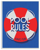 Pool Rules Beach Coast Ocean Blue Red Word Design, 10"x15"