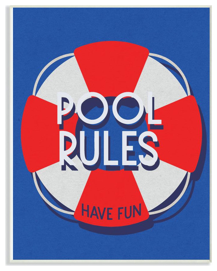Pool Rules Beach Coast Ocean Blue Red Word Design, 10"x15"