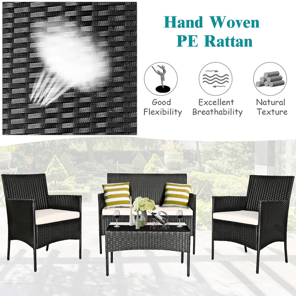 Costway 4PCS Patio Rattan Cushioned Sofa Coffee Table Backyard Porch