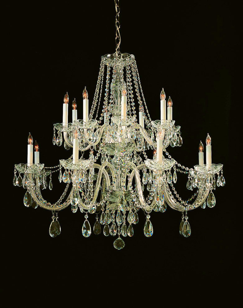 16-Light Chandelier, Polished Brass, Clear Hand-Cut Crystals