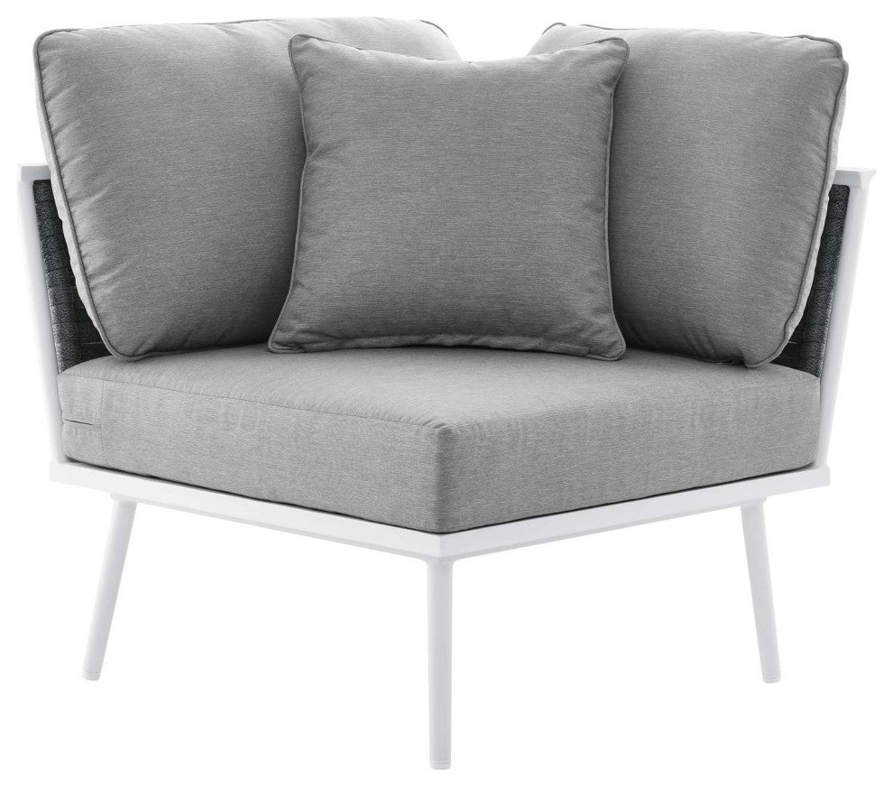 Sectional Sofa Table Set, White Gray, Aluminum, Modern, Outdoor Patio