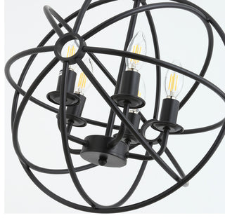 4-Light Industrial Geometric Frame Pendant Lighting Chandelier, Black