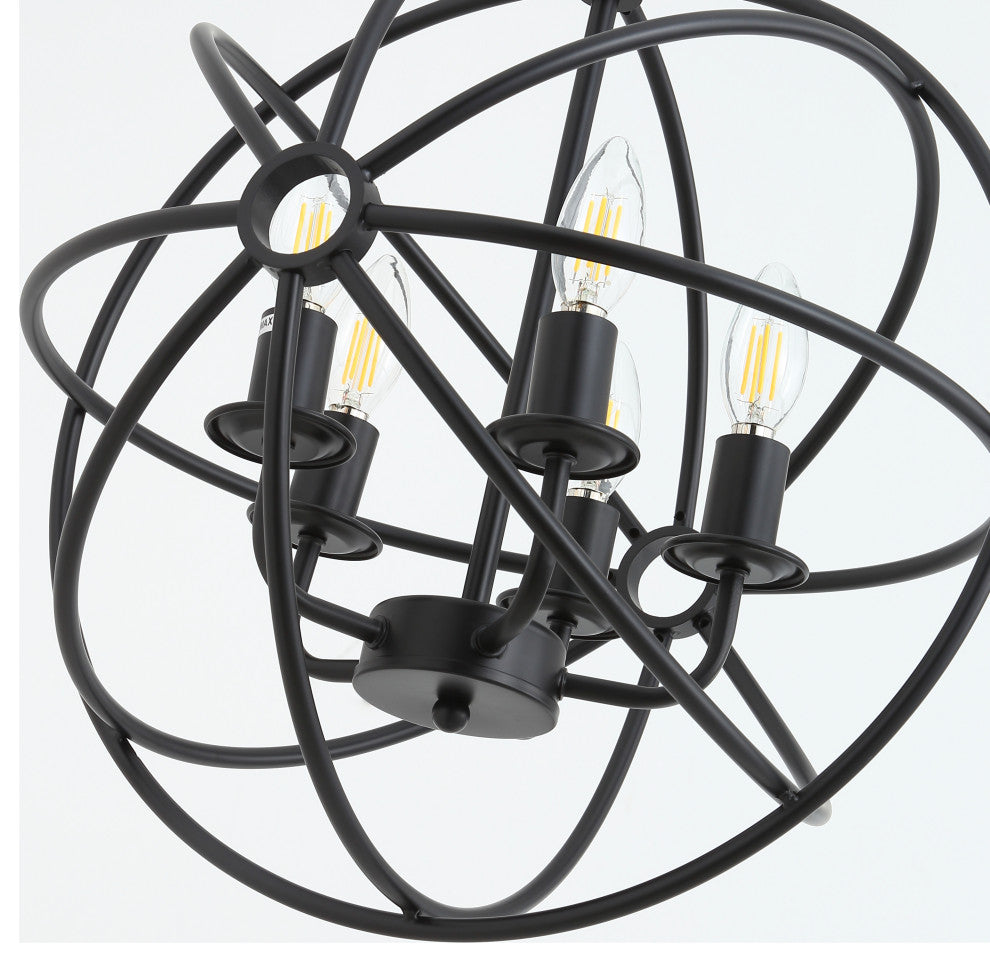 4-Light Industrial Geometric Frame Pendant Lighting Chandelier, Black