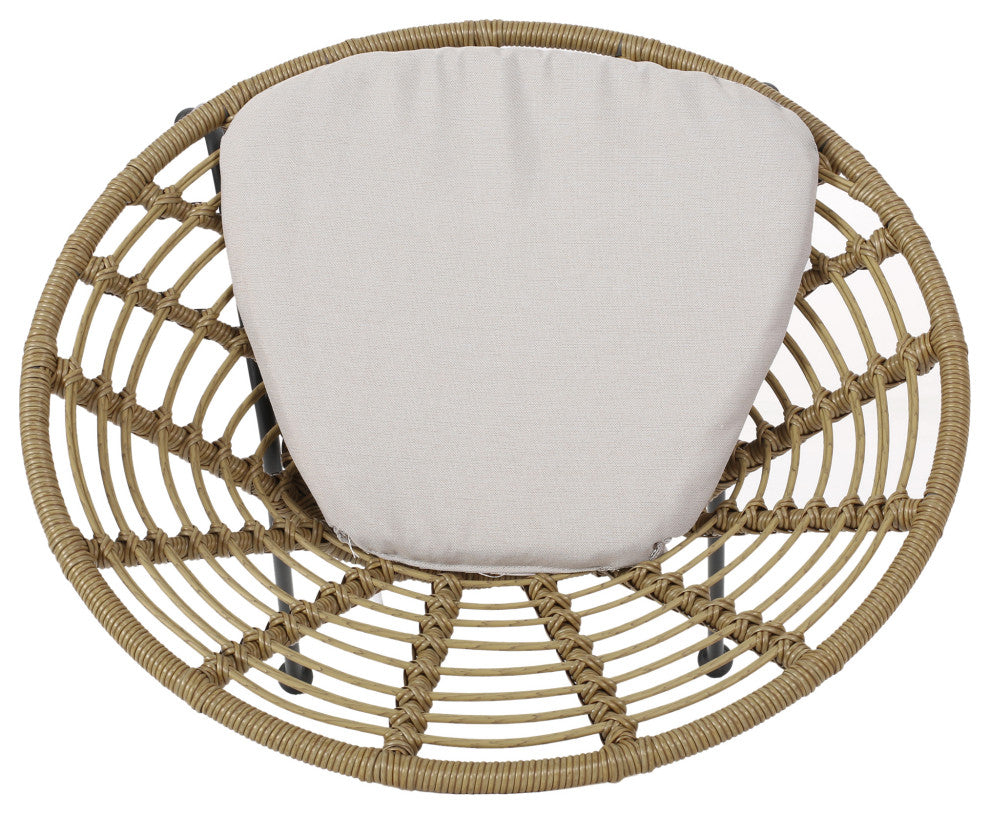 Mia Outdoor Wicker Dining Chair with Cushion, Set of 2, Light Brown, Black, Beige