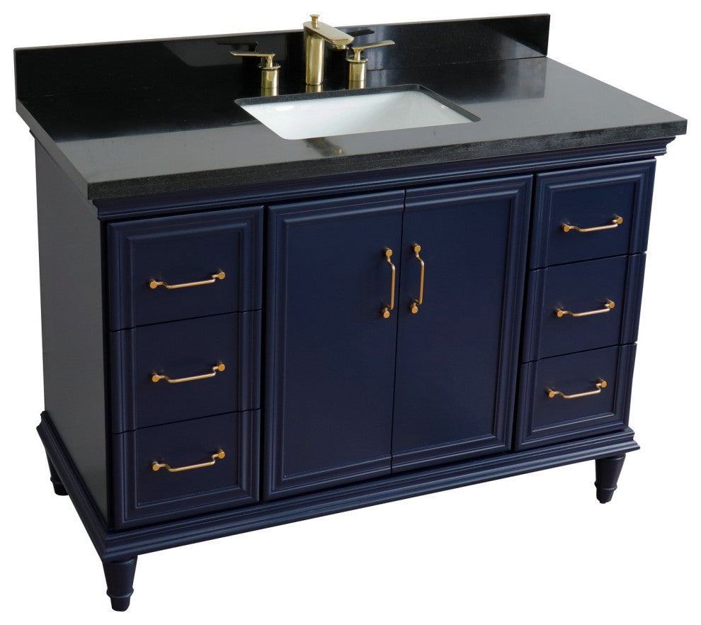 49" Single Sink Vanity, Blue Finish With Black Galaxy Granite