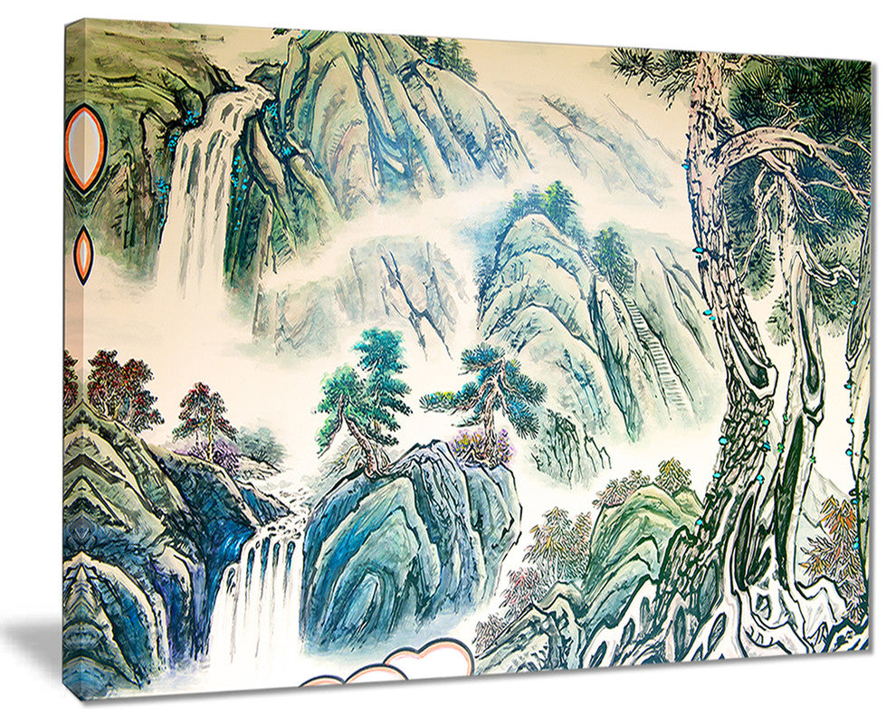 "Blue Chinese Landscape Painting" Canvas Print, 40"x30"