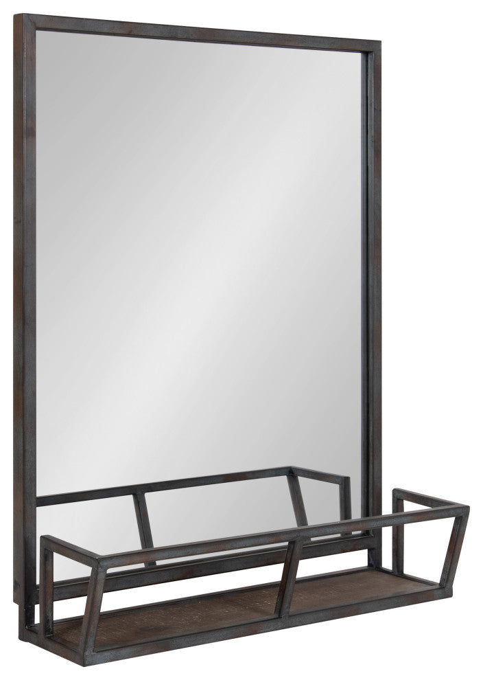 Jackson Decorative Rustic Metal Home Organizer Mirror with Shelf, Black