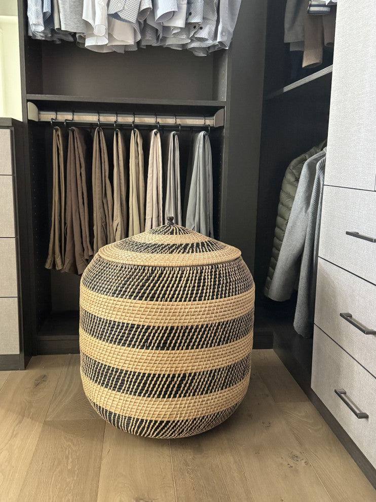 Extra-Large Rattan Belly Basket, Natural and Black