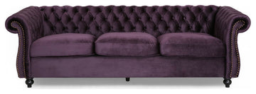 GDF Studio Vita Chesterfield Tufted Jewel Toned Velvet Sofa With Scroll Arms, Blackberry