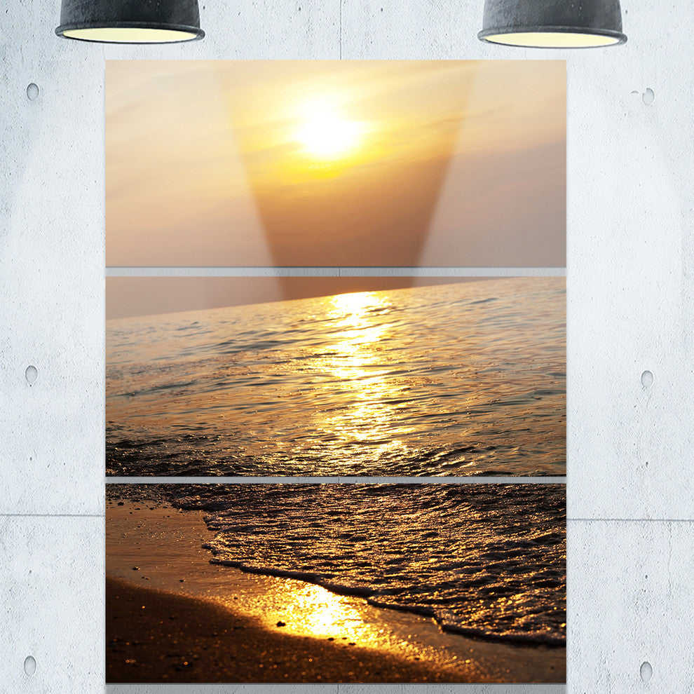 "Gloomy Beach and Waters at Sunset" Beach Metal Wall Art, 3 Panels, 28"x36"