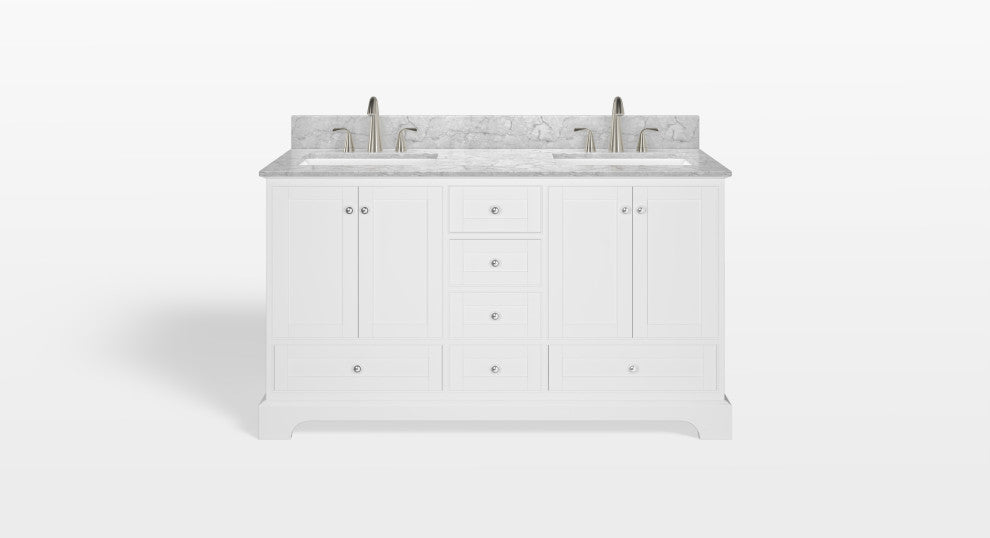 Cascade Bath Vanity, White, 60", Brushed Nickel Hardware, Double, Freestanding
