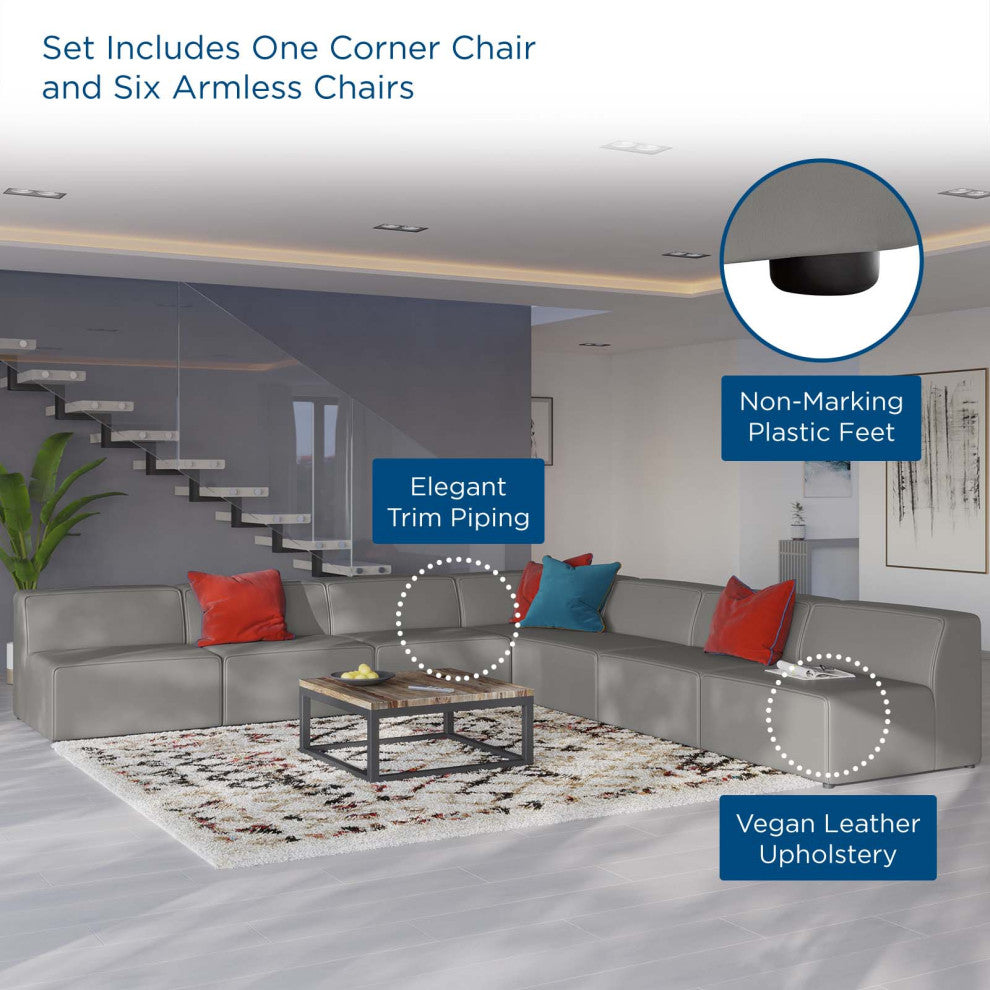 Sectional Sofa Set, Faux Vegan Leather, Gray, Modern, Lounge Hospitality