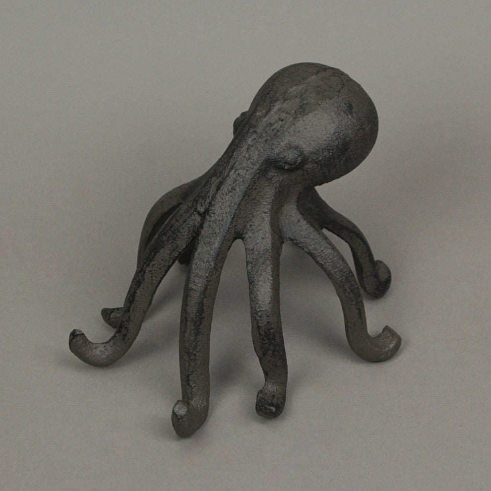 Set of 2 Cast Iron Octopus Bookends - Nautical Decor - Shelf Sculptures