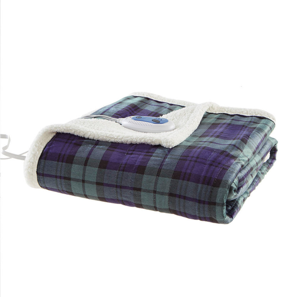 Woolrich Brewster Heated 60x70" Berber Plaid Electric Throw Blanket, Green
