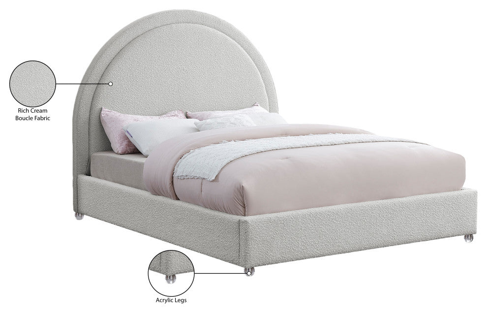 Milo Velvet Upholstered Bed, Cream, Queen