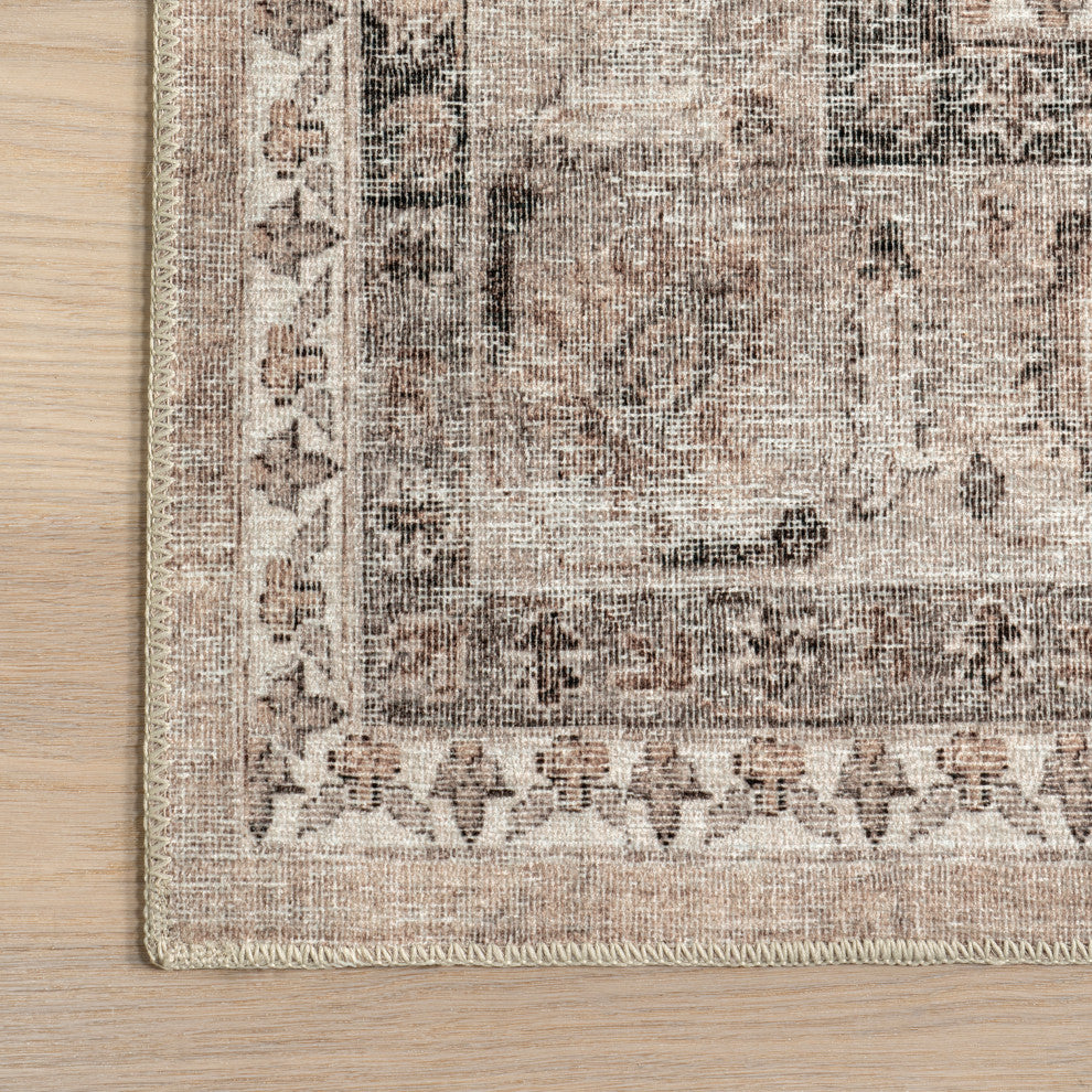 Nuloom Davi Faded Stain-Resistant Machine Washable Area Rug, Stone 4'x6'
