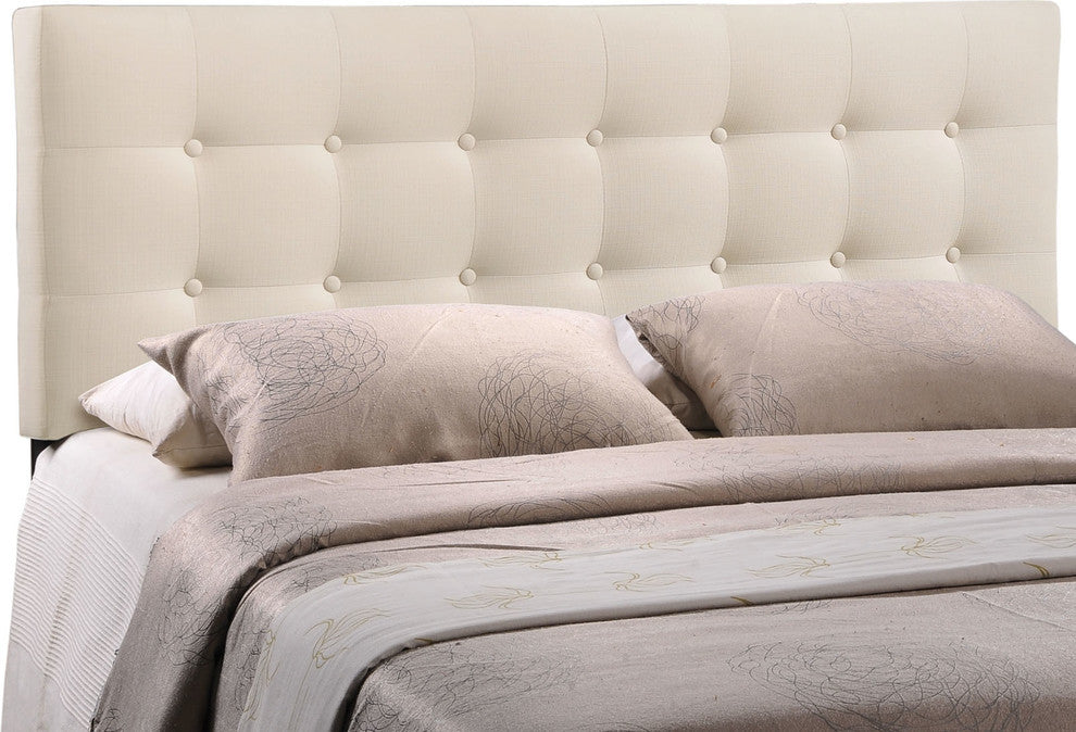 Modern Contemporary Queen Size Fabric Headboard, Ivory Fabric