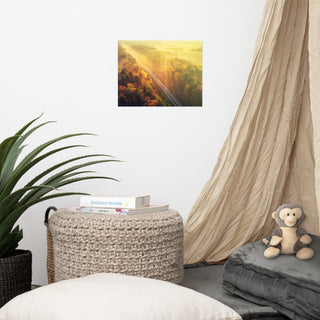 Sunrise Railroad Though Misty Forest Landscape Photo Loose Wall Art Prints, 11" X 14"