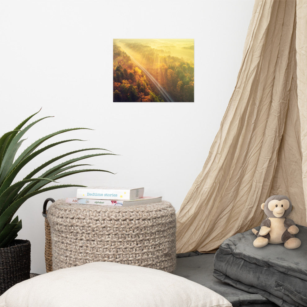 Sunrise Railroad Though Misty Forest Landscape Photo Loose Wall Art Prints, 11" X 14"