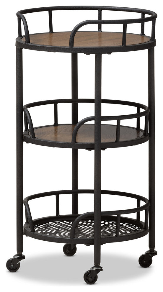 Bristol Rustic Industrial Style Metal and Wood Mobile Serving Cart