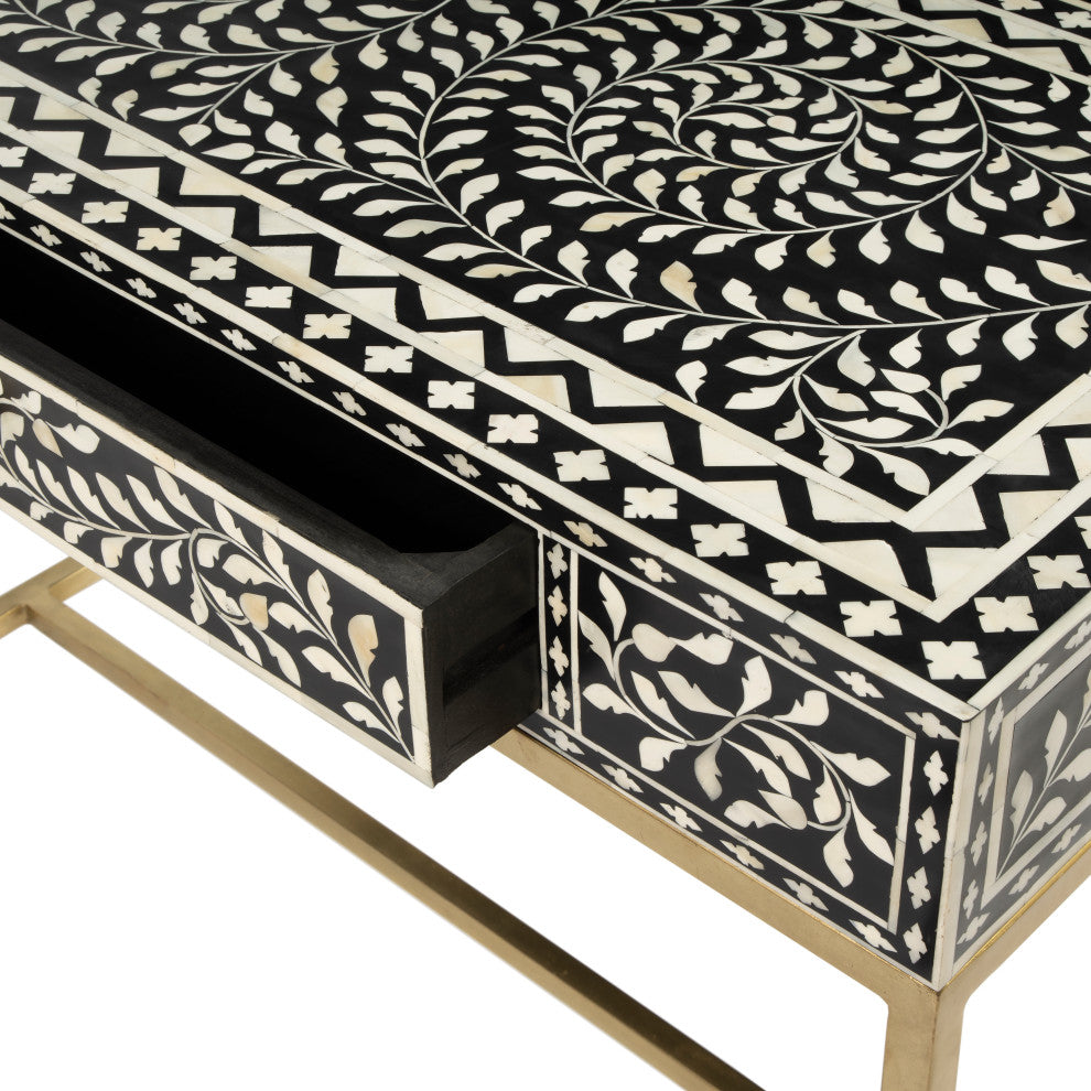 Perilla Black and White Bone Inlay Writing Desk, 5529318