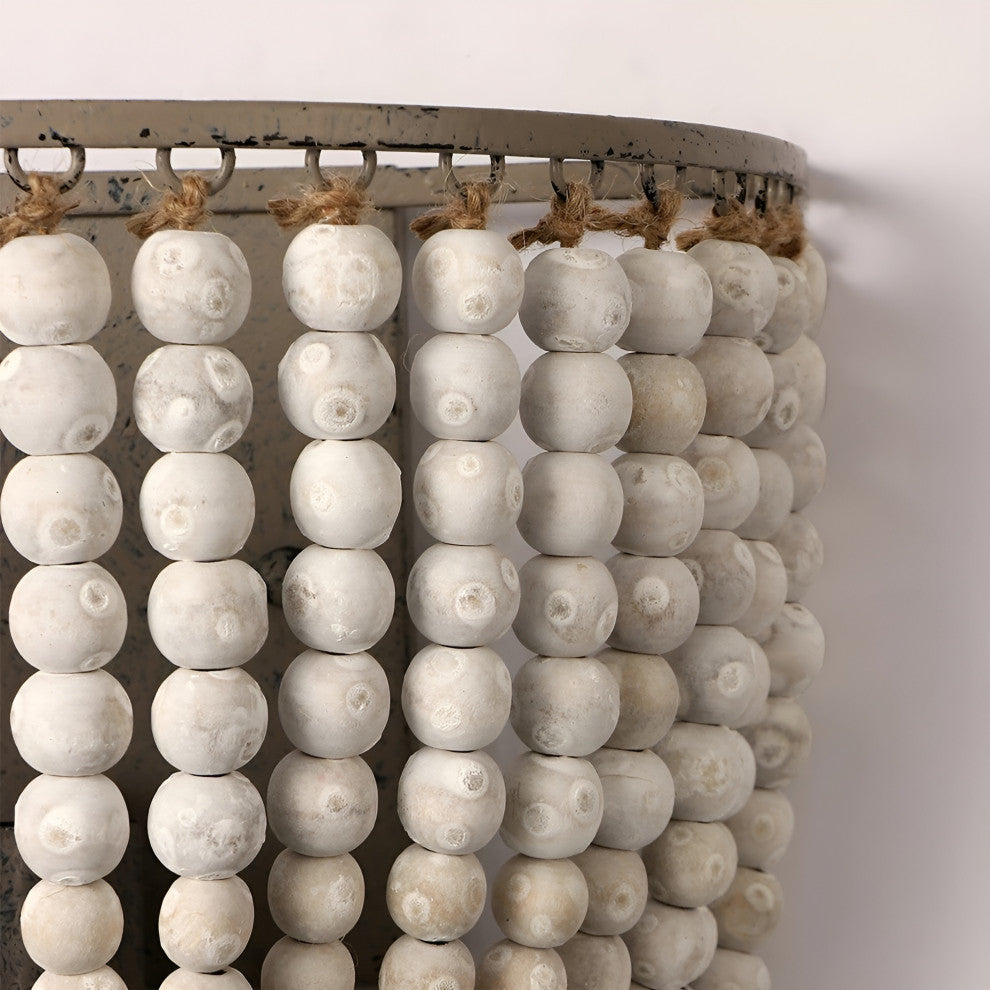 Donostia | Retro Blue/White Wooden Bead Wall Lamp, White