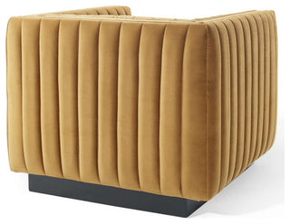 Conjure Channel Tufted Performance Velvet Accent Armchair Cognac