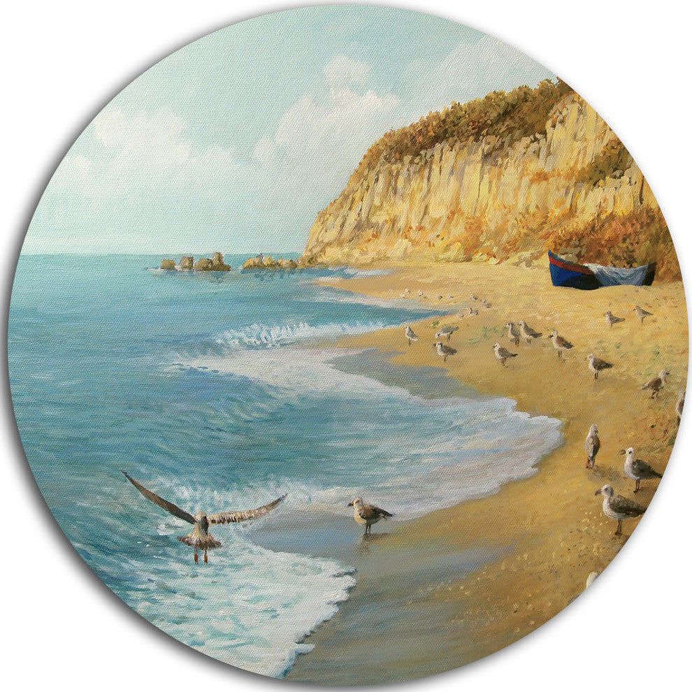 The Calm Beach, Landscape Painting Large Disc Metal Wall Art, 23"