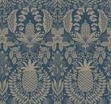 Pineapple Damask Navy Wallpaper