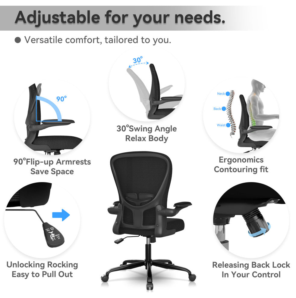 SEYNAR Ergonomic Breathable Mesh Desk Chair, Computer Chair with Armrests, Black