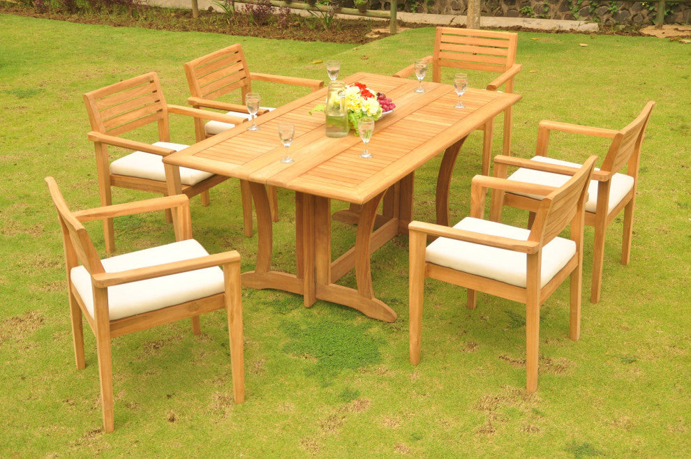 7-Piece Outdoor Patio Teak Dining Set, 69" Table, 6 Montana Stacking Chairs