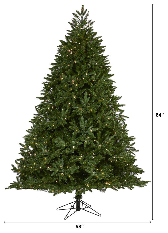 7' Oregon Spruce Faux Xmas Tree W/850 White, Multifunction Microdot Lights