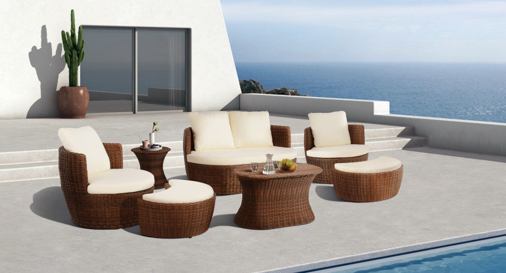 Romantic Collection patio set, Dark Brown Frame Beige Cushion, Ottoman
