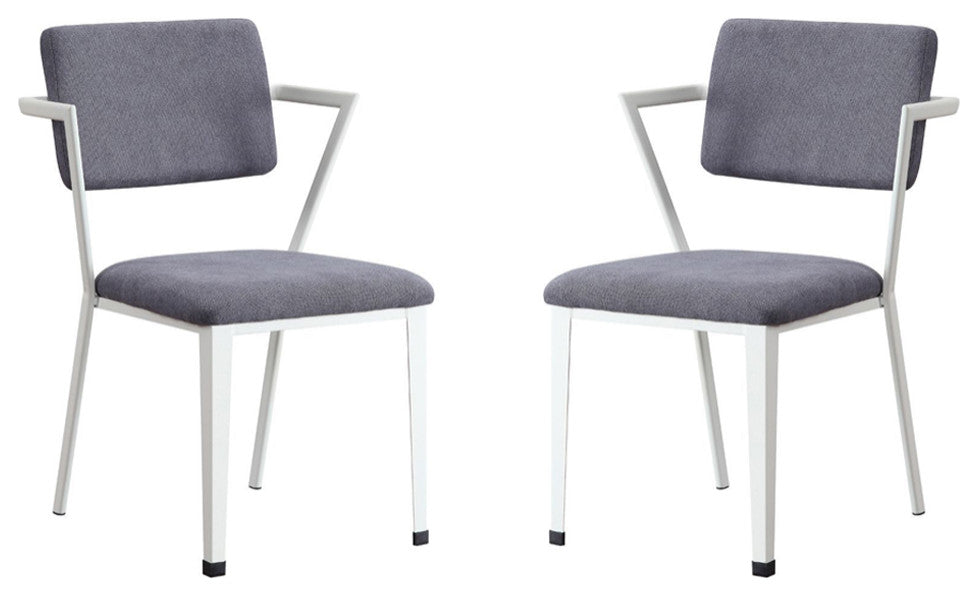 Set of 2 Gray Fabric Dining Chair, White Finish