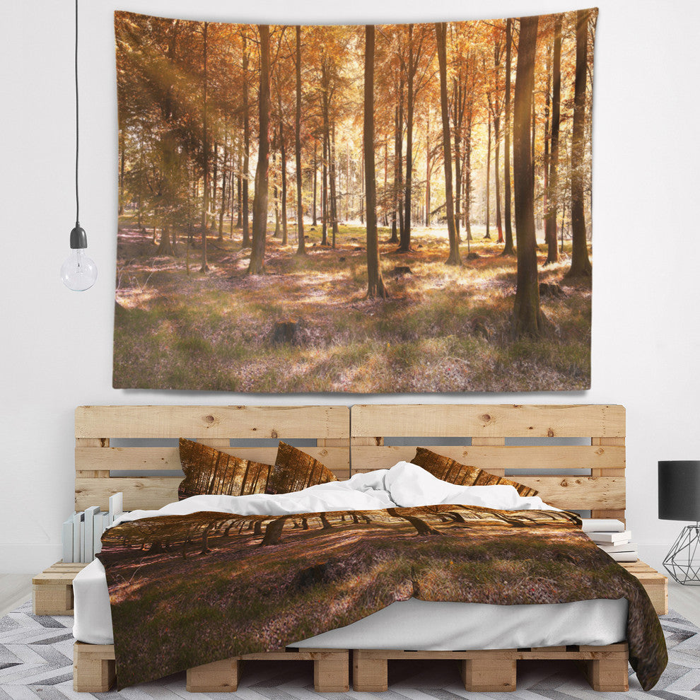 Thick Fall Forest with Orange Leaves Landscape Wall Tapestry, 60"x50"