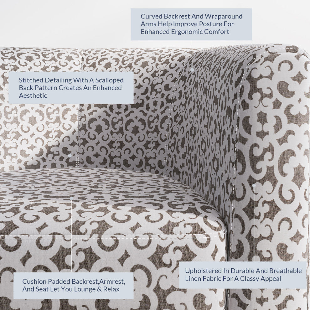 Modern Club Chair Barrel Design, Brown/White