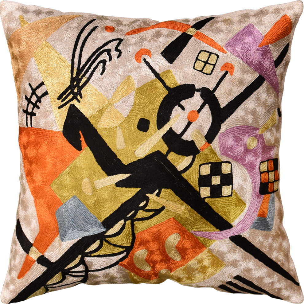 Kandinsky On White III Decorative Pillow Cover Handembroidered Art Silk 18x18"