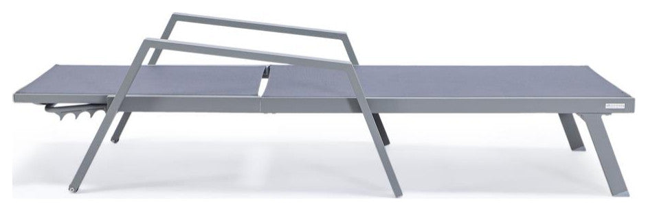 Marlin Patio Chaise Lounge Chair With Armrests in Grey Aluminum Frame, Set of 2