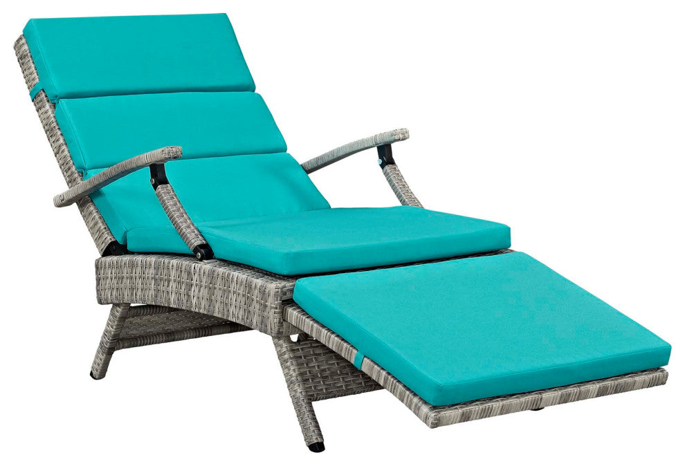 Envisage Chaise Outdoor Patio Wicker Rattan Lounge Chair-Light Gray Turquoise