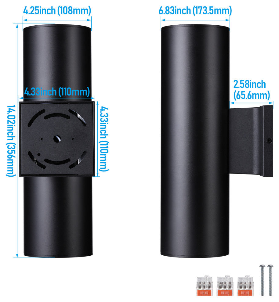 2 Pack 14" 5CCT LED Up Down Wall Lamp, Modern Dimmable Cylinder Porch Light