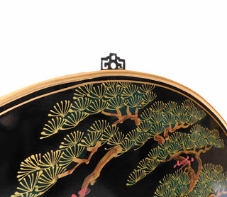 Round Oriental Wall Panel Hand-Painted, Cranes Design