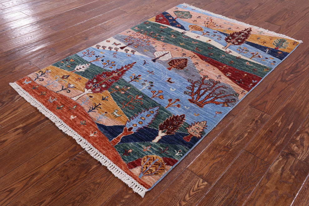 3' 4" X 5' 0" Persian Gabbeh Tribal Hand Knotted Rug Q10421