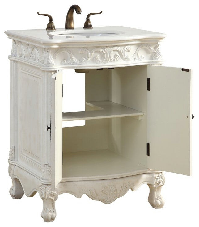 27" Antique-Style White Petite Powder Hayman Bathroom Sink Vanity