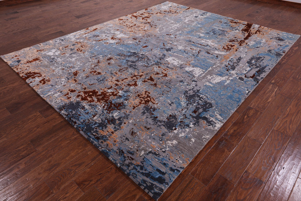 7' 11" X 10' 2" Hand-Knotted Wool and Silk Abstract Rug Q6237